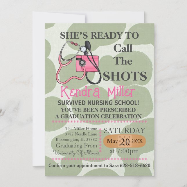 Sie ist bereit, den Shots Nursing Abschluss zu nen Einladung (Vorderseite)