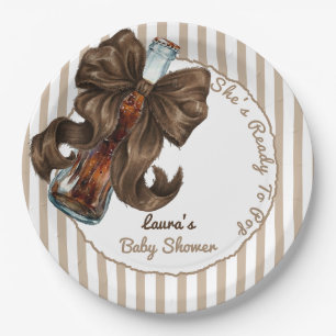 Sie ist bereit, die Flasche Baby Shower-Schleife z Pappteller
