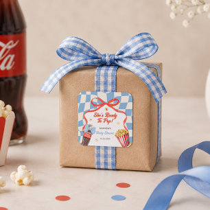 Sie ist bereit, die Soda-Cola-Retro-Baby-Party pla Quadratischer Aufkleber