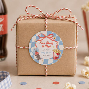 Sie ist bereit, die Soda-Cola-Retro-Baby-Party zu Runder Aufkleber