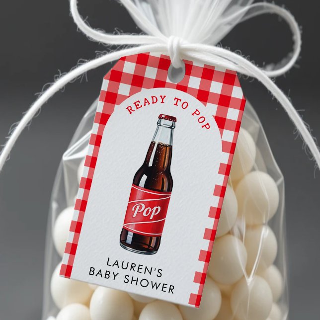 Sie ist bereit, eine Karierte Red Baby Dusche aus  Geschenkanhänger (She's Ready To Pop Soda Plaid Red Baby Shower Gift Tags
)