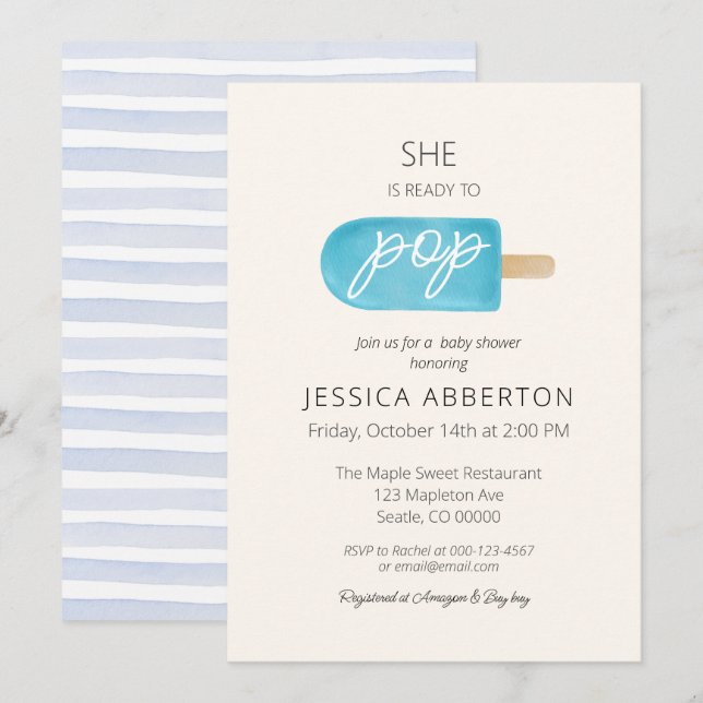 Sie ist bereit für den Pop der Popsicle Baby Dusch Einladung (Vorne/Hinten)