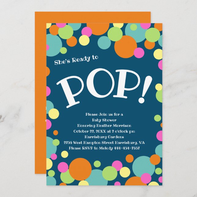 Sie ist bereit für Pop Babydusche Einladung (Vorne/Hinten)