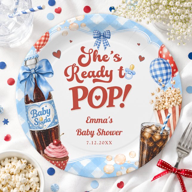 Sie ist bereit, Limonade Blau Gingham Baby Shower Pappteller (Von Creator hochgeladen)