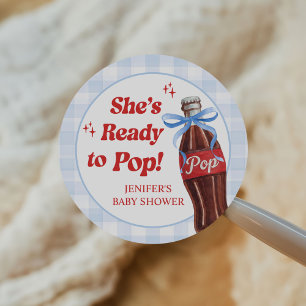 Sie ist bereit, Soda-Baby-Shower zu knallen Runder Aufkleber