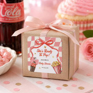 Sie ist bereit, Soda-Cola Retro-Rosa Baby-Party zu Quadratischer Aufkleber