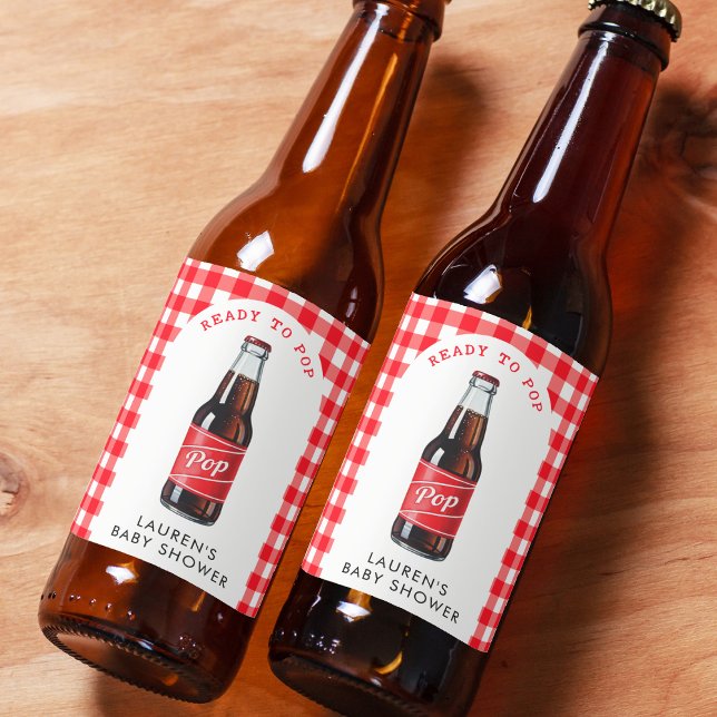 Sie ist bereit, Soda Kariert Red Baby Shower Pop z Bierflaschenetikett (She's Ready to Pop Soda Plaid Red Baby Shower Beer Bottle Label
)