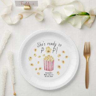 Sie ist bereit, Wasserfarben-Popcorn-Baby-Party pl Pappteller