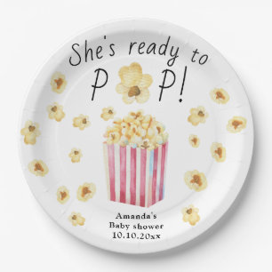 Sie ist bereit, Wasserfarben-Popcorn-Baby-Party pl Pappteller