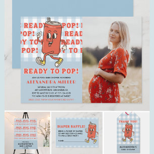 Sie ist bereit zu platzen Baby Shower Blau Gingham Einladung