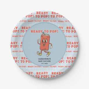 Sie ist bereit zu platzen Baby Shower Blau Gingham Pappteller