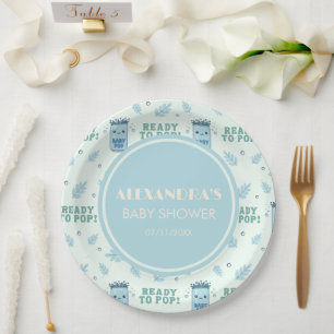 Sie ist bereit zu platzen Baby Shower Blue Boho Ka Pappteller