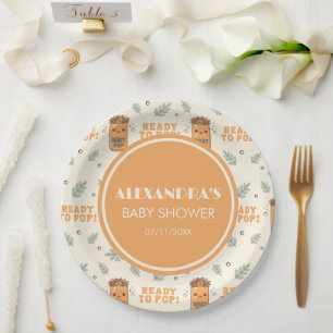 Sie ist bereit zu platzen Baby Shower Orange Boho Pappteller