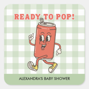 Sie ist bereit zu platzen Baby Shower Retro Grün G Quadratischer Aufkleber