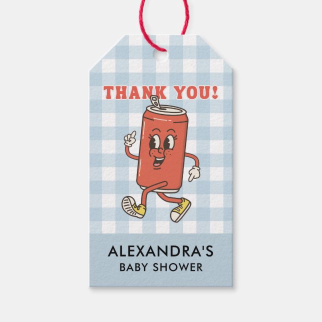 Sie ist bereit zu platzen Danke Blau Gingham Geschenkanhänger (Vorderseite)
