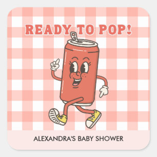 Sie ist bereit zu poppen Baby Shower Retro Rot Gin Quadratischer Aufkleber