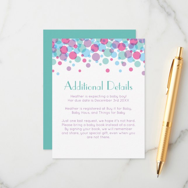 Sie ist bereit zum Pop Baby Shower Polka Dots Begleitkarte (Vorderseite/Rückseite Beispiel)