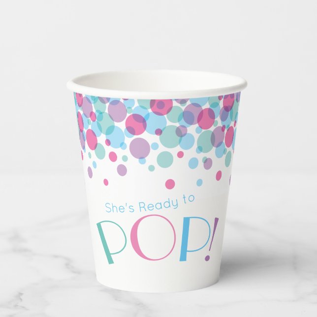 Sie ist bereit zum Pop Baby Shower Polka Dots Pappbecher (Vorderseite)