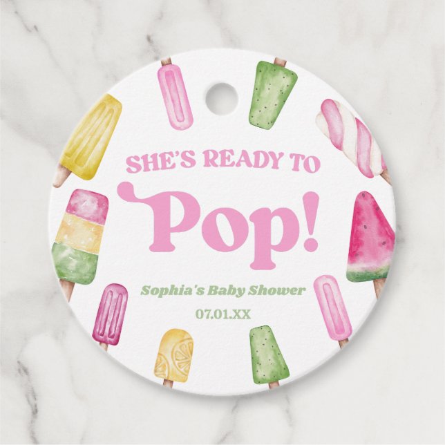 Sie ist bereit zum Pop einer rosa Kinderdusche Geschenkanhänger (Vorderseite)