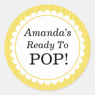 Sie ist bereit zum Pop, gelbe Streifen Babydusche Runder Aufkleber