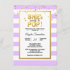 Sie ist bereit zum POP Gold Lavendel Baby Dusche Einladung