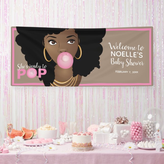 Sie ist bereit zum Pop Pink Baby Shower Natural Ha Banner (Party)