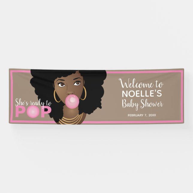Sie ist bereit zum Pop Pink Baby Shower Natural Ha Banner (Horizontal)