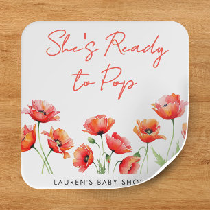 Sie ist bereit zum Pop Poppy Blume Spring Baby Dus Quadratischer Aufkleber