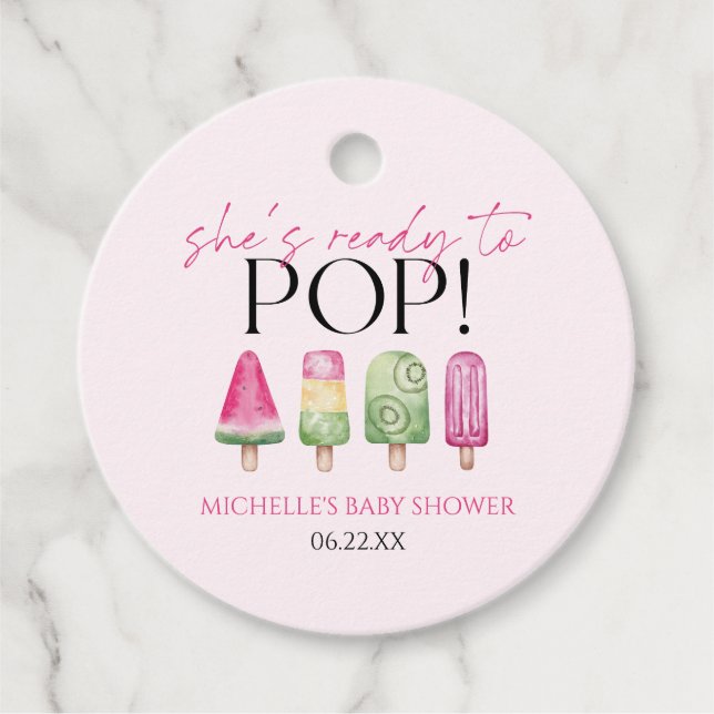 Sie ist bereit zum Pop! Popsicle Baby Dusche Geschenkanhänger (Vorderseite)