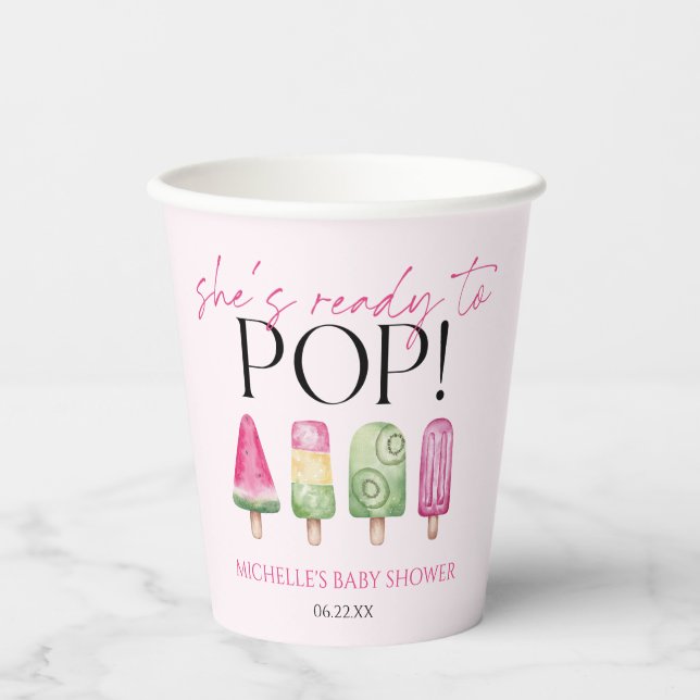 Sie ist bereit zum Pop! Popsicle Baby Dusche Pappbecher (Vorderseite)