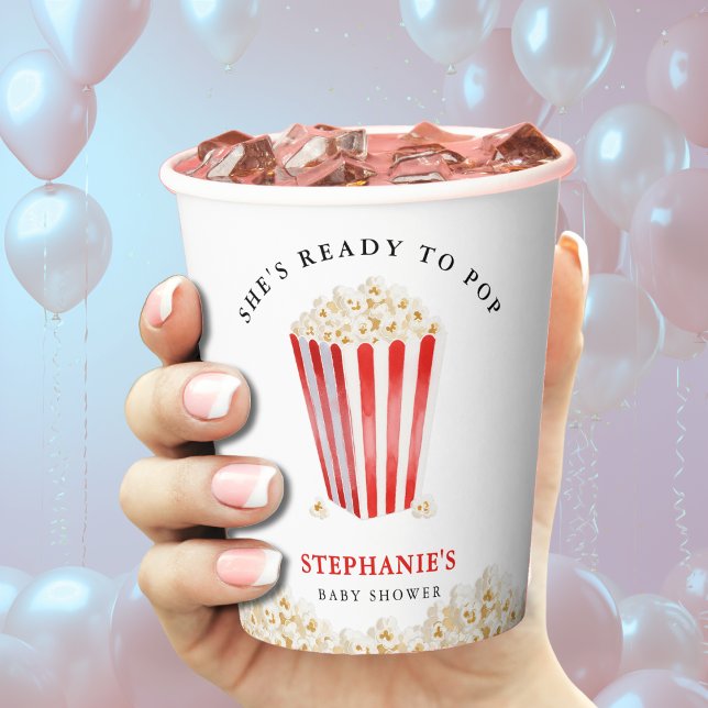 Sie ist bereit zum Pop von Babydusche Popcorn Pappbecher (She's Ready To Pop Baby Shower Popcorn Paper Cups
)