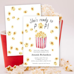 Sie ist bereit zum Pop Watercolor Popcorn Babydusc Einladung