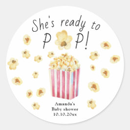 Sie ist bereit zum Pop Watercolor Popcorn Babydusc Runder Aufkleber