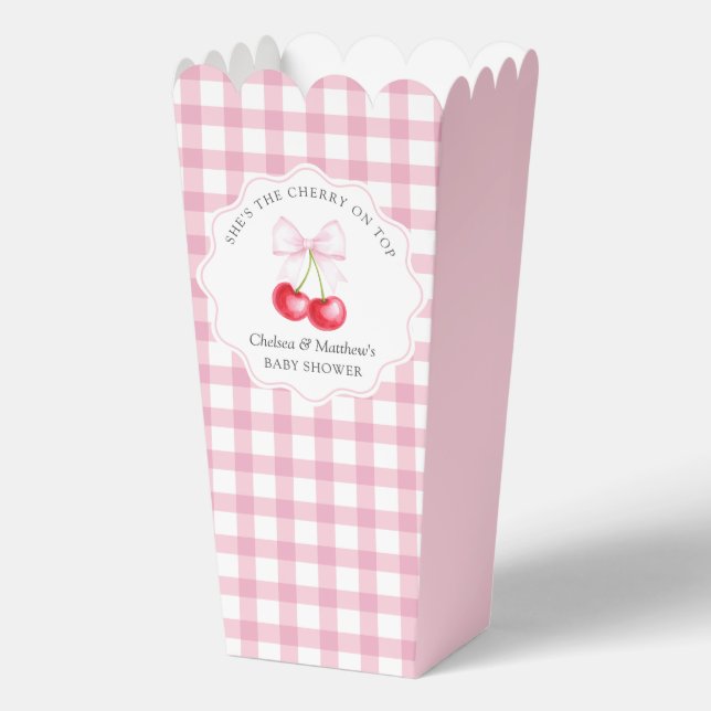 Sie ist die Cherry auf der rosa Bow Babydusche Geschenkschachtel (Vorderseite)