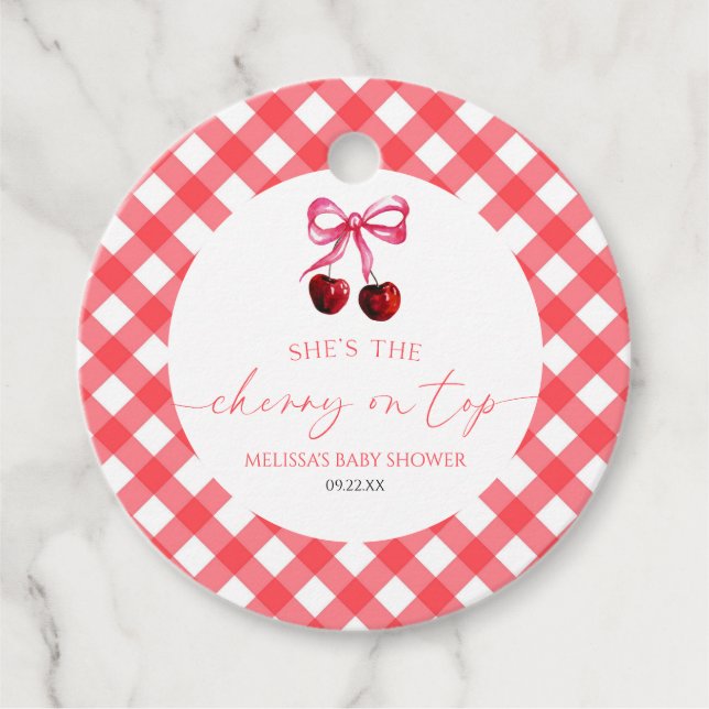 Sie ist die Cherry auf der Top Bow Cherry Baby Dus Geschenkanhänger (Vorderseite)