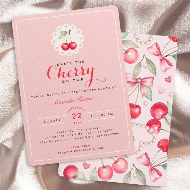Sie ist die Cherry auf der Top Coquette Baby Dusch Einladung (Cherry Themed Baby Shower Invitation)