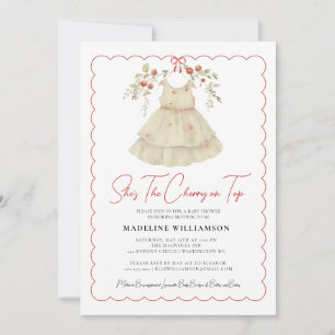 Sie ist die Cherry auf der Top Watercolor Babydusc Einladung