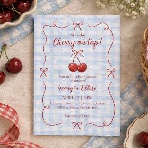 Sie ist die Kirsche auf dem blauen Gingham-Baby-To Einladung