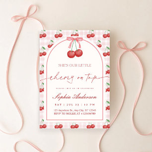 Sie ist die Kirsche auf dem Gingham-Baby-Babyparty Einladung