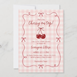Sie ist die Kirsche auf dem rosa Gingham-Baby-Show Einladung