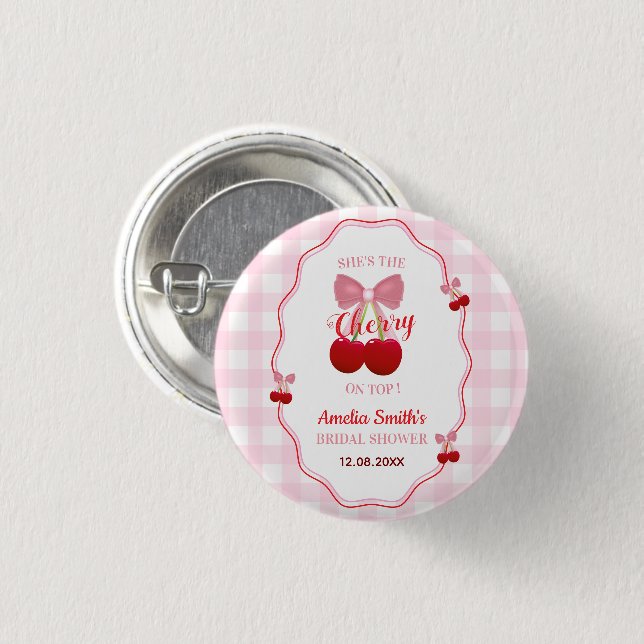 Sie ist die Kirsche auf dem rosa Schleifen-Jungges Button (Vorne & Hinten)