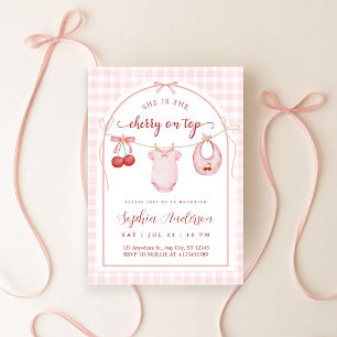 Sie ist die Kirsche auf dem Wäscheleine-Baby-Party Einladung