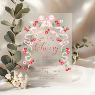 Sie ist die Kirsche auf rosa Schleife Baby Shower Acryleinladungen