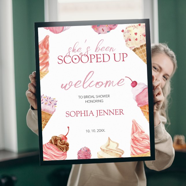 Sie ist ein Brautparty aus Eiscreme, das Sie willk Poster (she's been scooped up welcome sign)