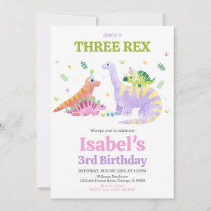 Sie ist ein Drei-Rex-Trex-Dinosaurier-Geburtstag Einladung