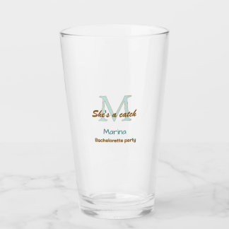 Sie ist ein Fang blau monogramm Junggesellinnenabs Glas