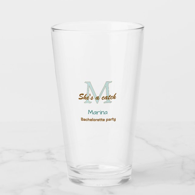 Sie ist ein Fang blau monogramm Junggesellinnenabs Glas (Vorderseite)