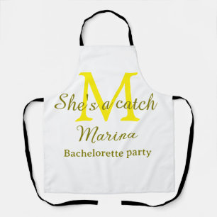 Sie ist ein Fang gelbe Monogramm Junggesellinnenab Schürze