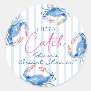 Sie ist ein Fang Preppy Coastal Crab Junggesellinn Runder Aufkleber