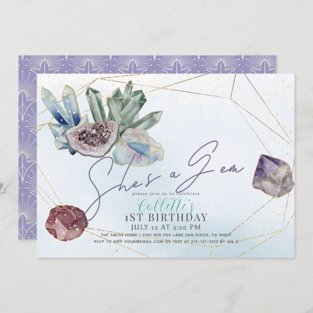 Sie ist ein Gem Crystals Edelstein Geology 1. Gebu Einladung (Vorne/Hinten)